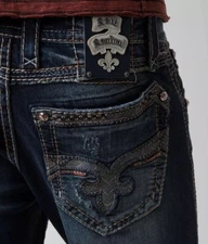 Rock Revival Jeans Mens Callix Straight Stretch Denim 30x28 Whiskers Buckle Y2K