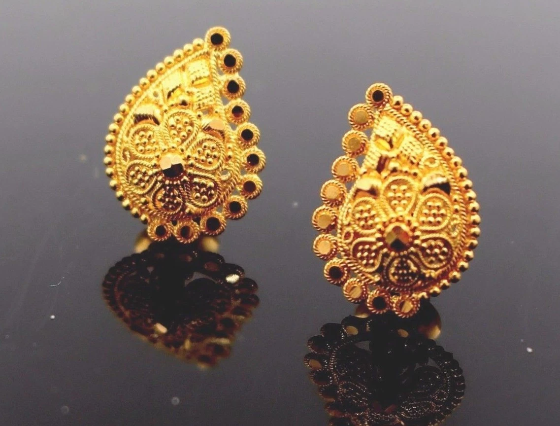 South Indian Traditional Top 22K Gold Plated Stud Earrings Women Wedding  Jewelry | eBay