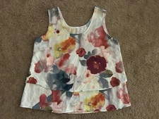 Woman Beautiful Floral Watercolor Layered Flowing Sleeveless Top Large