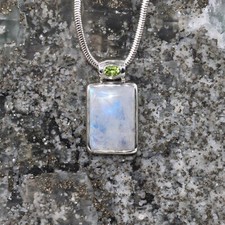 Mondstein Anhänger, 925er Silber, Edelsteinanhänger (12809), mit Turmalin