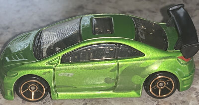 2006 Hot Wheels First Editions Honda Civic SI Green With Ghost Flames 1:64