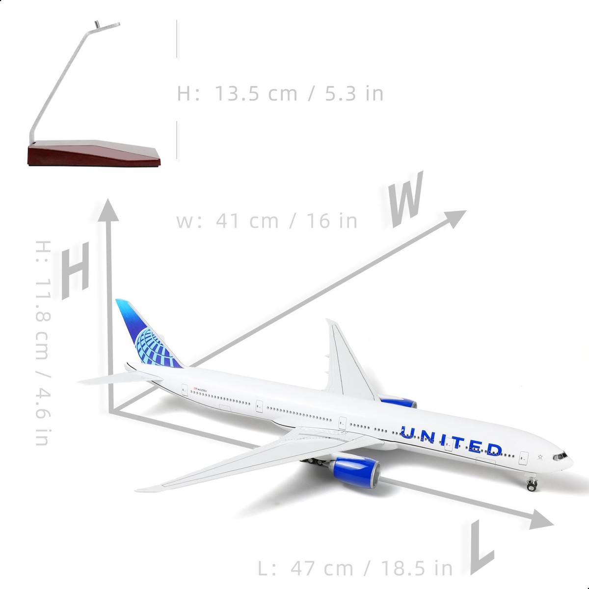 1/150 Boeing 777-300ER United Air 18.5 inchs Large Model