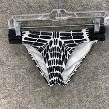 New Bar III Bikini Bottom Women S Small Black Geometric Lined Swim Brief Nylon