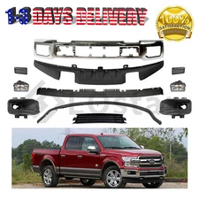 Front Bumper Cover Panel Kit With Fog Light For 2018 2019 2020 Ford F-150 Models