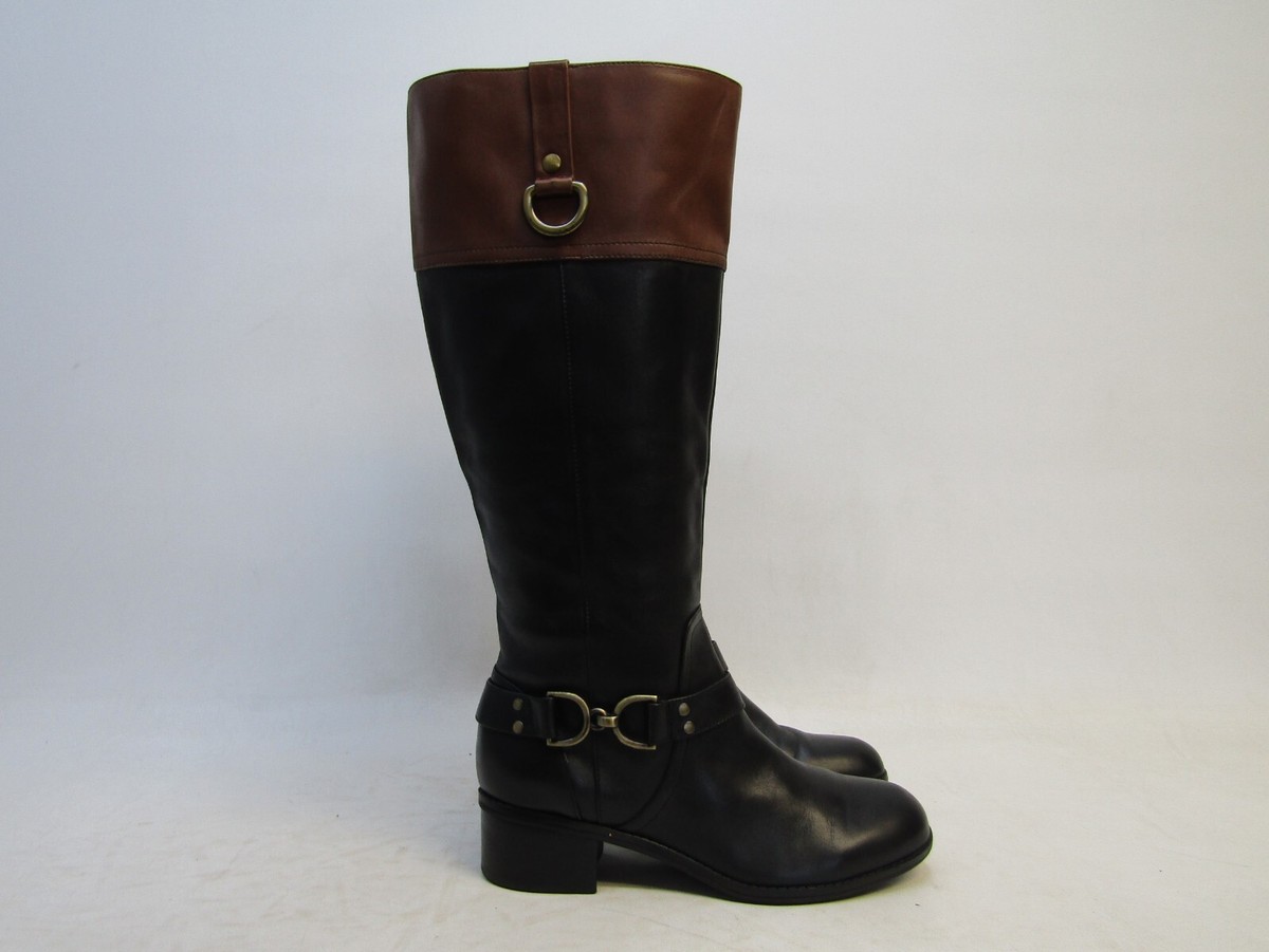 Bandolino Womens Size M Black Brown Leather Zip Buckle Knee High Fashion  Boots