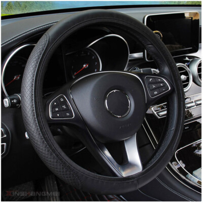 Universal 15-38cm Black PU Leather Car Steering Wheel Cover - Good Grip, Soft - View #2