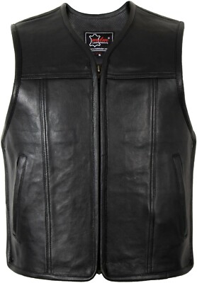 Leather Vest Cowl Interior and Exterior Genuine Cowhide Leather Sides Expandable Biker