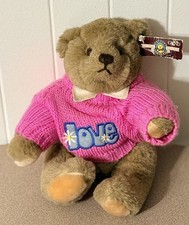 VTG 1982 Gund Bialosky Bear 12" JOINTED Plush Teddy Pink Love Sweater Korea