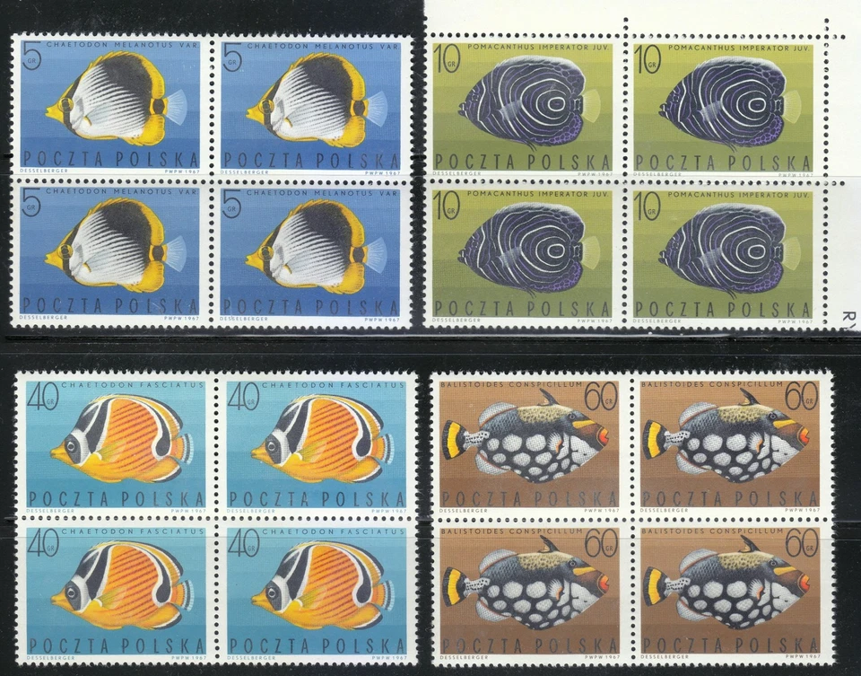 Польша 1967 MNH Mi 1748-1756 блоки 4 Sc 1492-1500 тропических рыб. Рыбы ** - Изображение 2 из 3