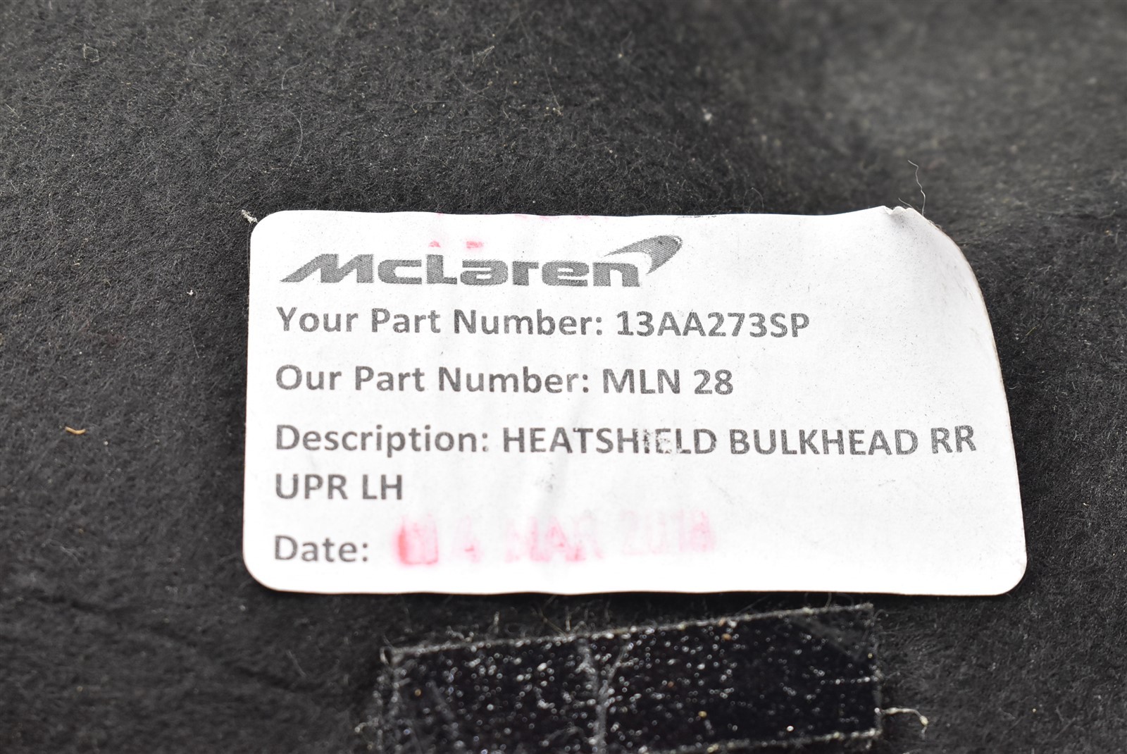 McLaren 570s Heatshield Bulkhead Upper Rear LH 13AA273SP 