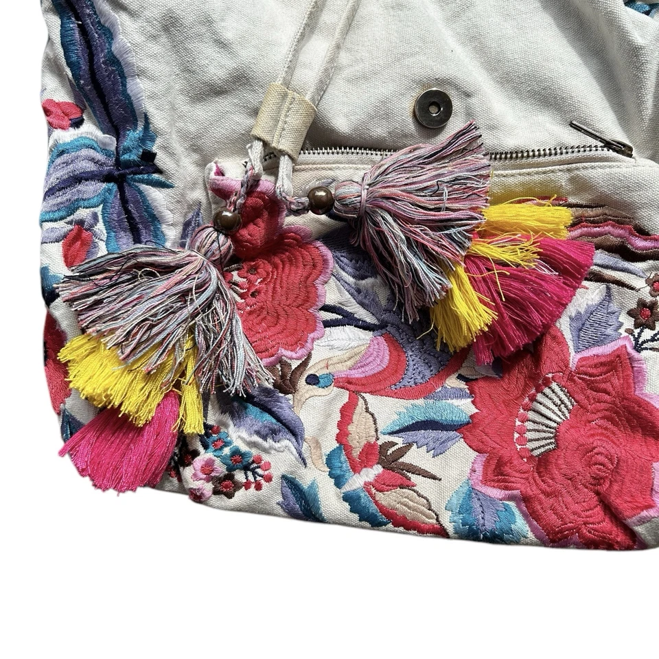 Steve Madden Boho Floral Embroider Backpack Tassel Festival Hippie Colorful 70s - Image 2 of 4