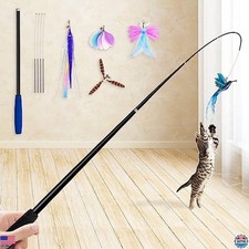 2-in-1 Spring Cat Wand Toy with Teasers, Steel Wires  Feather Refills