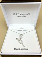 R.H.Macy Fine Jewelry Sterling Silver & Diamond Bow Pendant Necklace NIB $100