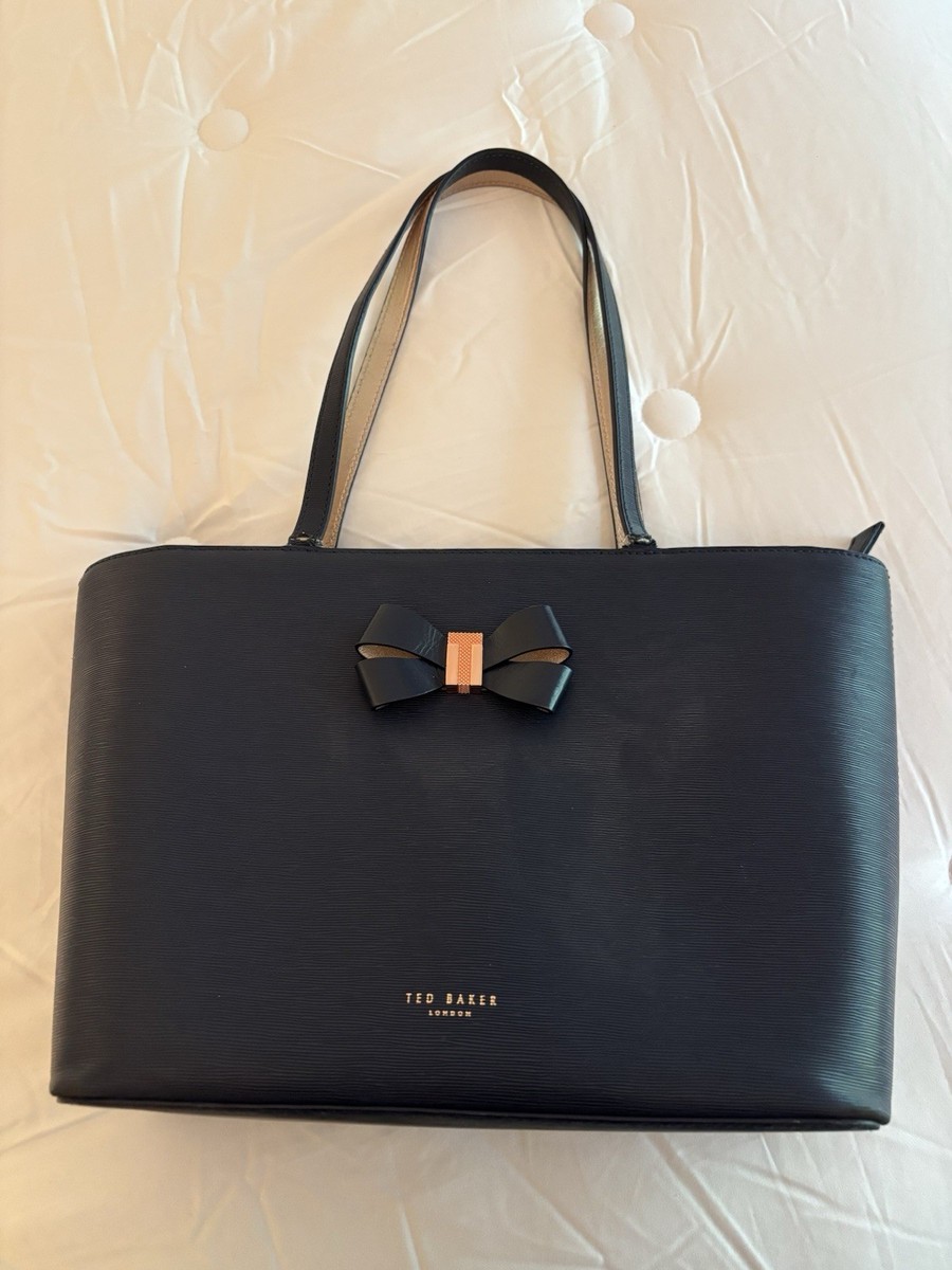 Ted Baker Black Bow Detail Tote Bag In Navy with Rose Gold