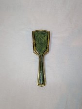 1930s-40s VINTAGE GREEN GOLD TONE BRASS 9 Vanity HAIR BRUSH Art Deco Elegance