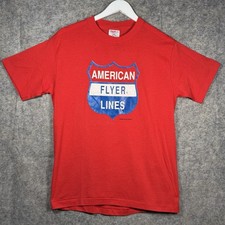 Vintage 90s American Flyer Lines Train T Shirt Mens Size L 19x28 By Lionel Red