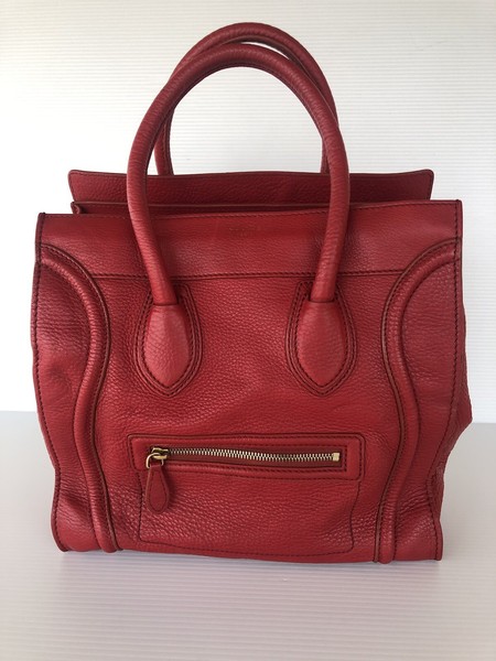 Vintage Celine Luggage Bag Grainy Leather Mini Tote in red 2011