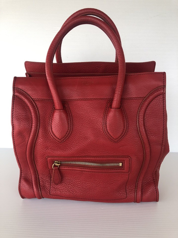 Vintage Celine Luggage Bag Grainy Leather Mini Tote in red 2011