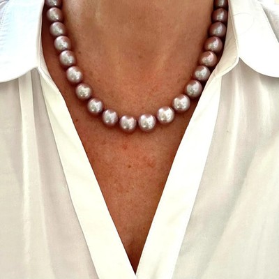 Große 11,5-13 mm Rosa Edison Perlenkette Sterlingsilber AAAAA Rund Mauve