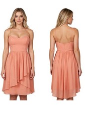Watters Fit & Flare Chiffon Coral Bridesmaid Dress Crossed Hem Knee Length Sz 12