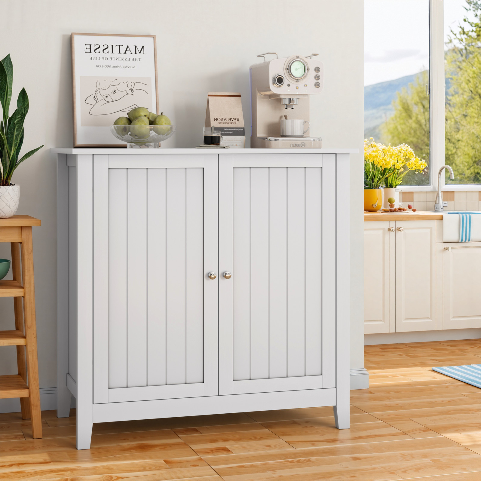 Ing Buffet W/ Silver Knobs, White