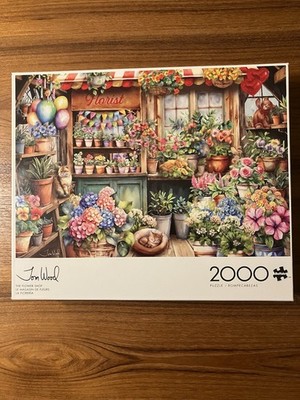 Buffalo Games 2000 Piece Puzzle Tom Wood The Flower Shop Complete w/ Poster