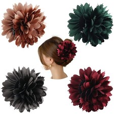 Cinaci 4 Pack Big Large Satin Rose Flower Plastic Hair Claws Clips with Bow Barr