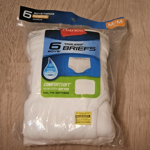 NEW - Hanes Boys Tagless White Briefs Underwear Medium 10-12 6 Pack