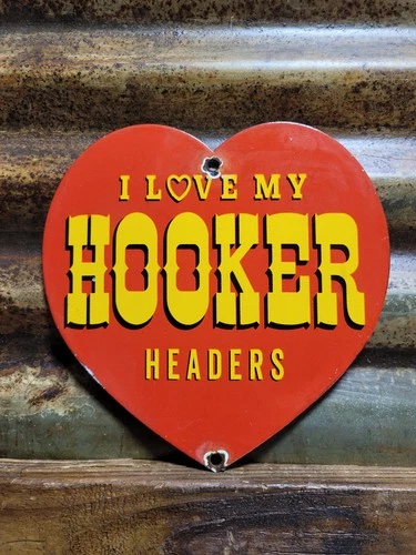VINTAGE HOOKER HEADERS PORCELAIN SIGN OLD AUTOMOTIVE ENGINE EXHAUST MUSCLE  CAR