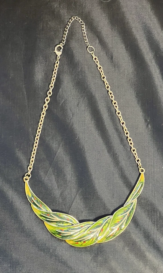 Эмаль листья нагрудник заявление ожерелье золотистый зеленый красный праздник Рождество - Изображение 4 из 4