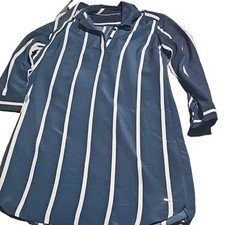 Tommy Hilfiger Women s Navy/White Striped Shirt Dress Collared Button XS