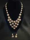 Vintage Parklane Milk Glass Flower Necklace And Earrings Set