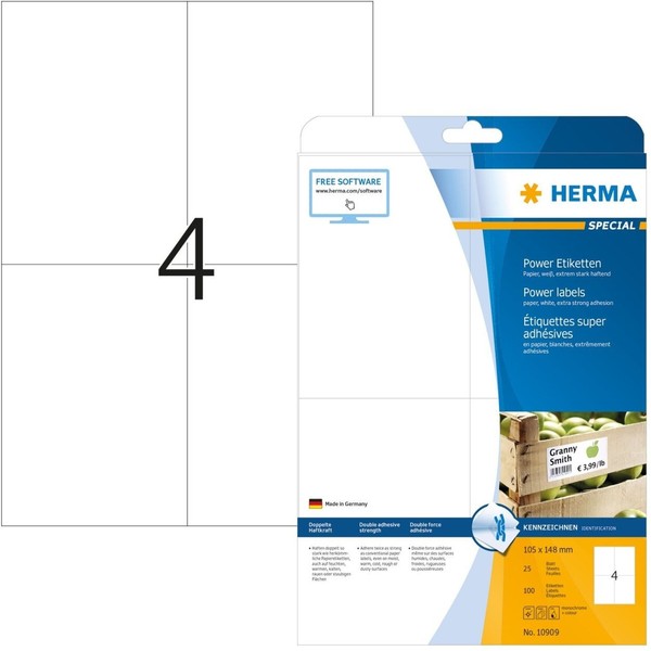 Herma 10909 Etiketten A4 Extrem Stark Haftend Matt Weiß 105X148 Mm 100 StüCk-image