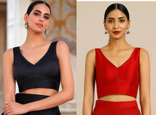 Indian Women's Sleeveless Dupion Silk Blouse Designer Party Wedding Wear Choli