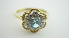 Vintage 18ct Gold Blue Topaz & Diamond Ring H/Mkd London 1972  3.4 Grms