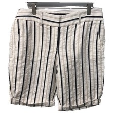 Loft Bermuda Shorts NEW 10" Linen Cotton Blend Striped Pockets NEW Size 6