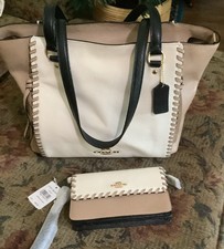 Coach Colorblock Tote  Wallet Set Whipstitch Zipper Accent Gold Hardware