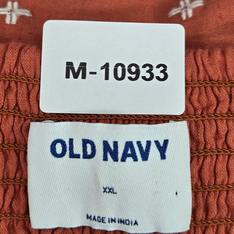 Old Navy Women Blouse XXL Rust Linen Blend Ruffle Floral Bohemian Embroidered - Image 2 of 4