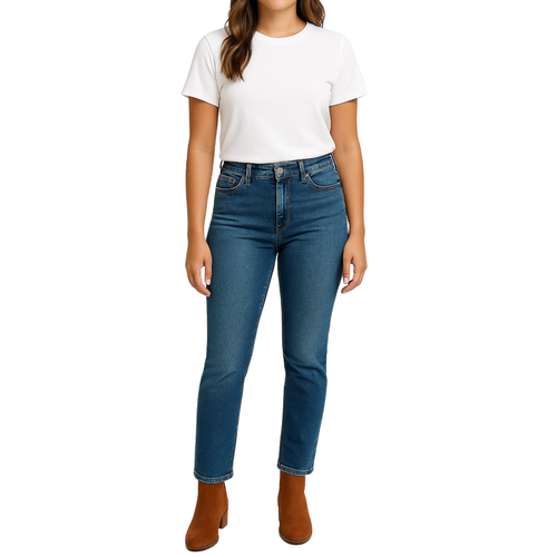 Free People Damen Mid Rise Classic Straight Leg Jeans Blau Medium Wash Größe 27 - Bild 3 von 11