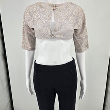 Distressed Vintage 1960s Lace Crop Covered Button Bridal Shrug Top Small  Fair