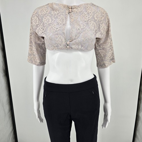 Distressed Vintage 1960s Lace Crop Covered Button Bridal Shrug Top (Small) *Fair