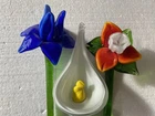 VTG Murano Style Hand Blown Glass Flowers Long Stem 19 Inches Set Of 3