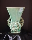 Vintage Mid Century Nelson McCoy Pottery Wagon Wheel Floral Green Vase
