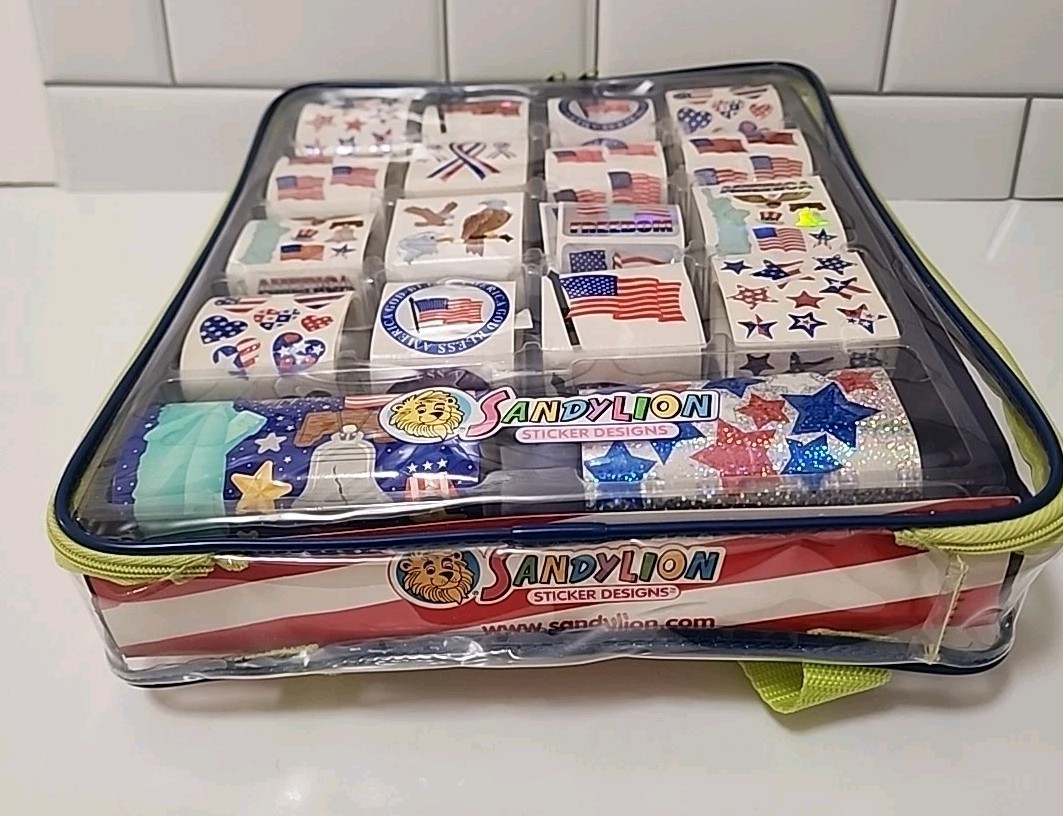 Vtg 2001 Sandylion Stickers Extravaganza Patriotic USA  Complete/with Backpack 