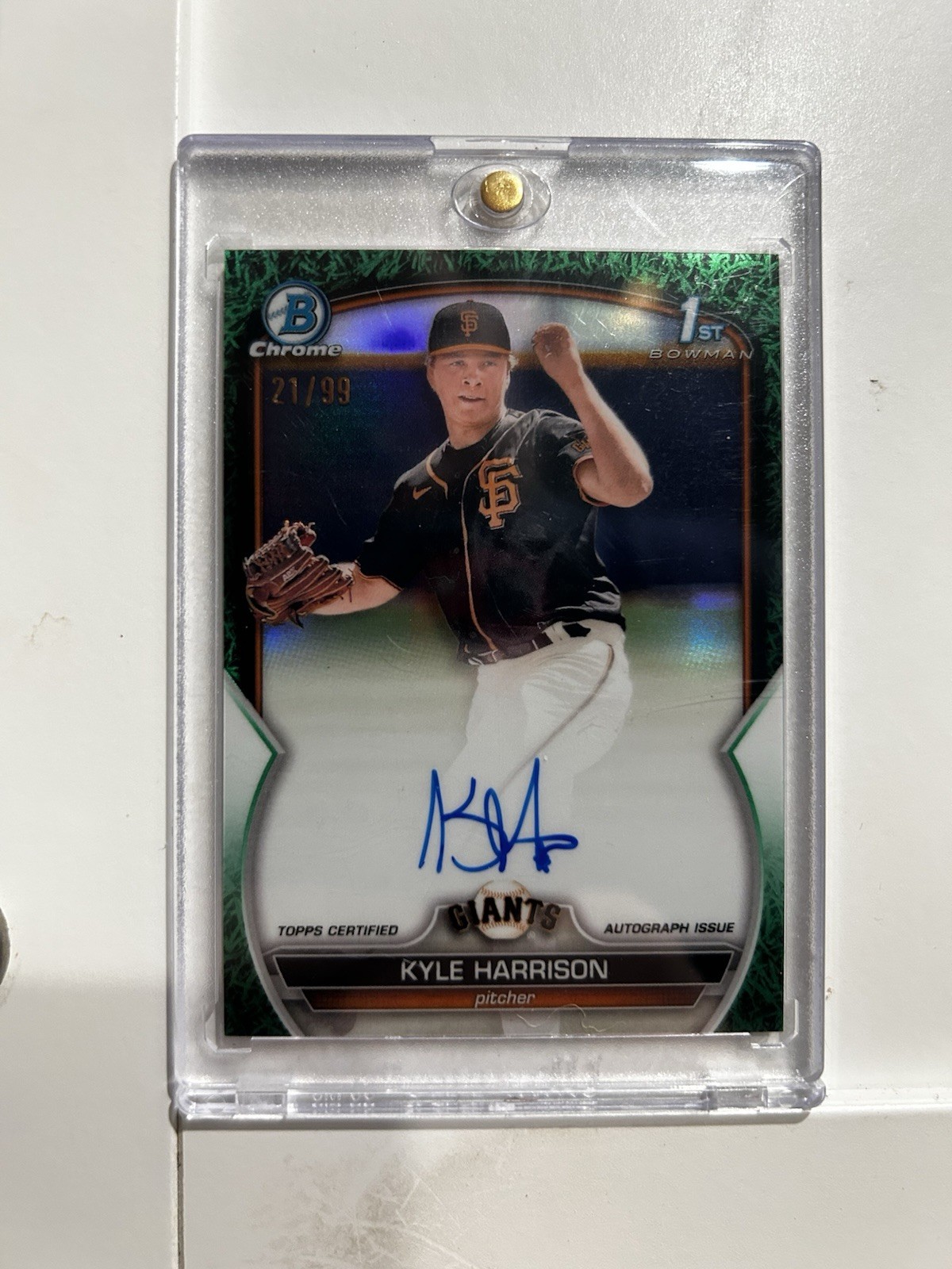 2023 1st Bowman Chrome KYLE HARRISON Green Grass Refractor Auto /99 - Red Sox