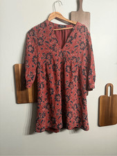 Madewell Rusty Red Floral V-neck Puff Sleeve 100% Silk Mini Dress XS