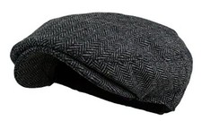 Men's Classic Herringbone Tweed Wool Blend Newsboy Ivy Large-X-Large Dark Grey