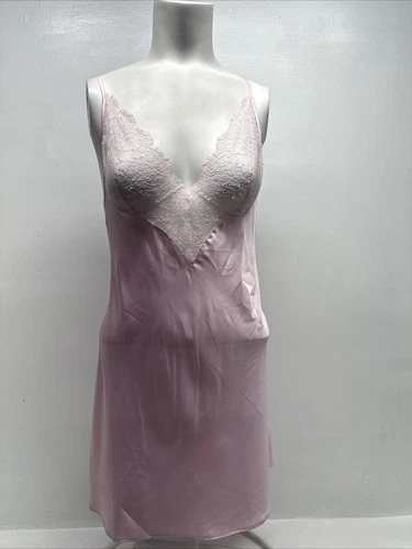 UNDERCOVER Abito slip Victorias Secret babydoll senza maniche raso pizzo orlo rosa taglia small