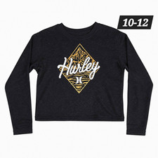 Hurley Unisex Kids L Black Long Sleeve Graphic Logo Crewneck Cotton T-Shirt