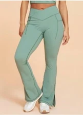 Blogilates Women's Crisscross High-Rise Flared Leggings - Green Xl